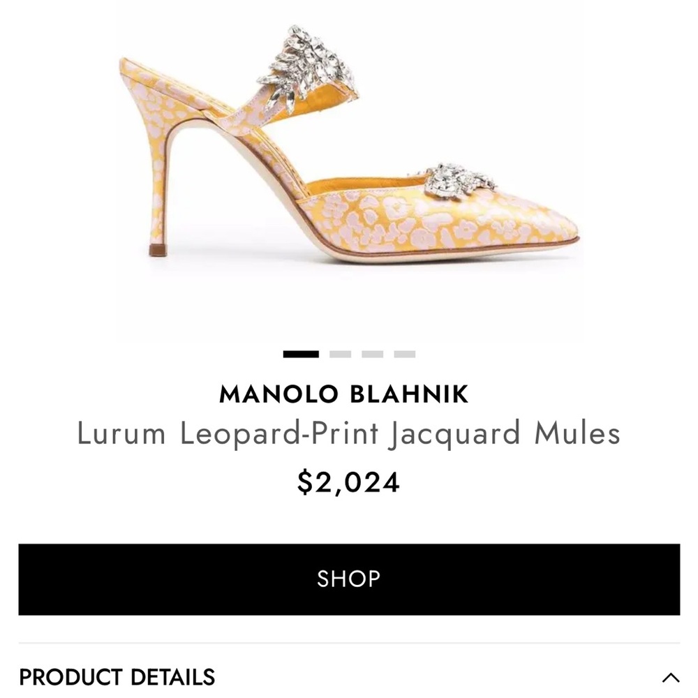 Manolo Blahnik Lurum Crystal Mule Leopard Jacquard Pink Yellow Wedding Shoes - Picture 4 of 11